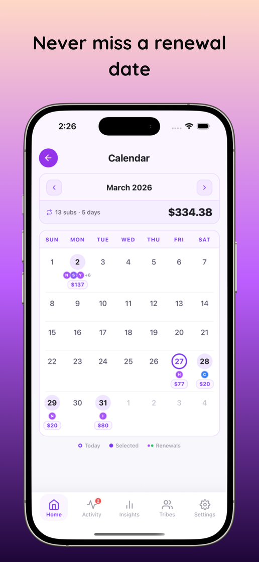 Calendar view